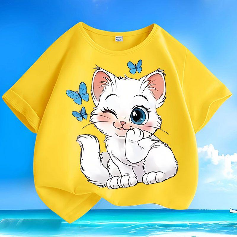 Roztomilá koťátková trička pro děti, volná trička pro kluky a holky, léto