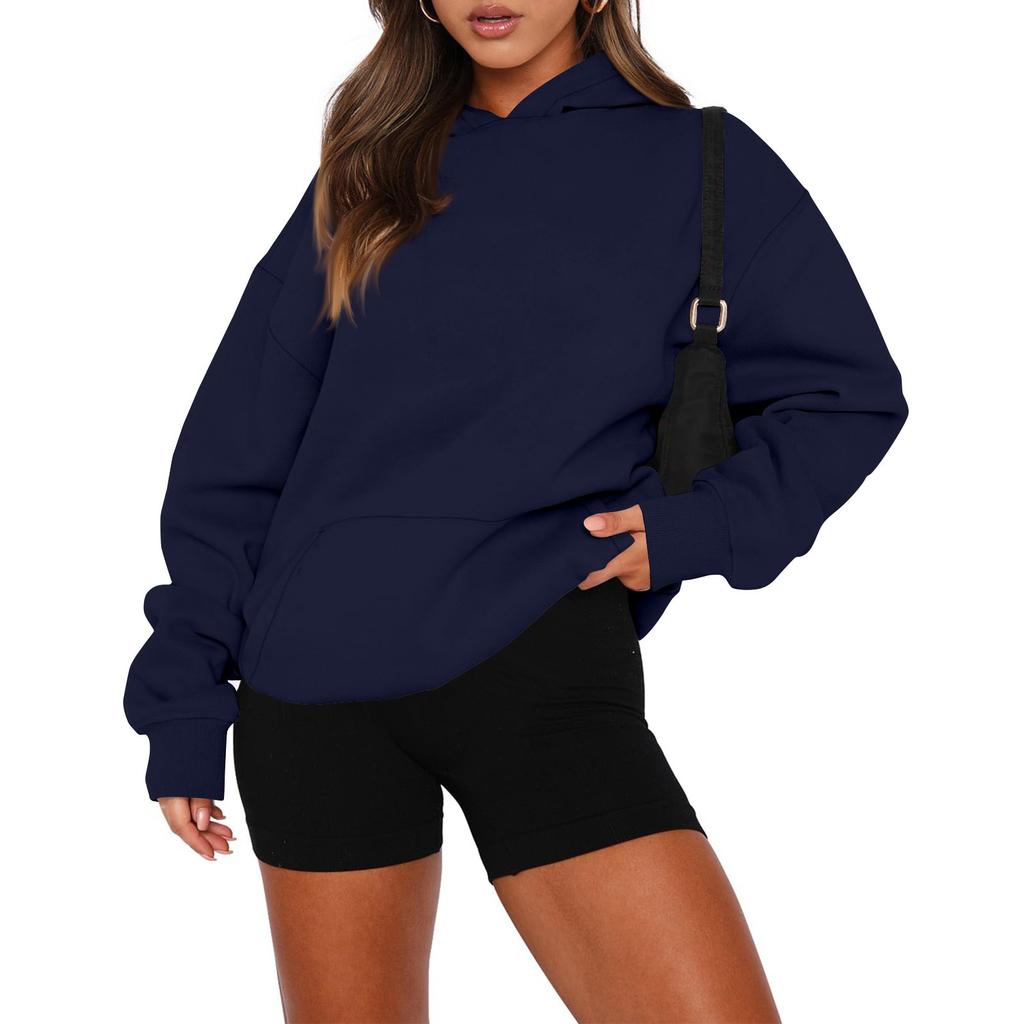 Damen-Sweatshirt mit Rundhalsausschnitt, übergroß, langärmelig, lässig, locker sitzender Kordelzug