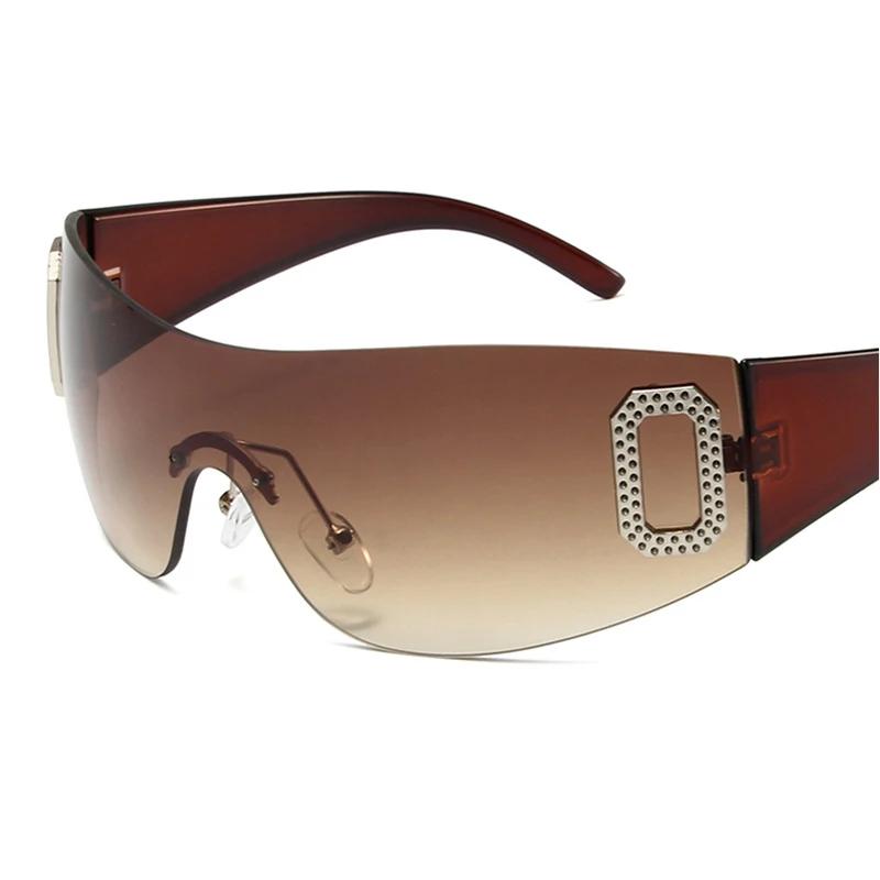 Y2K Rimless Punk Monolithic Sunglasses Women Goggle New Luxury Brand Shades Suns Glasses Female Five Star Wrap Around Eyewear