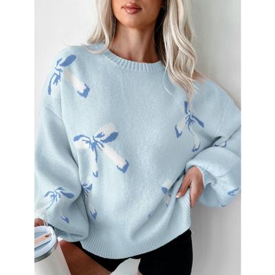 Women's Autumn and Winter Bowknot Casual Round Neck Pullover Long Sleeve Sweater