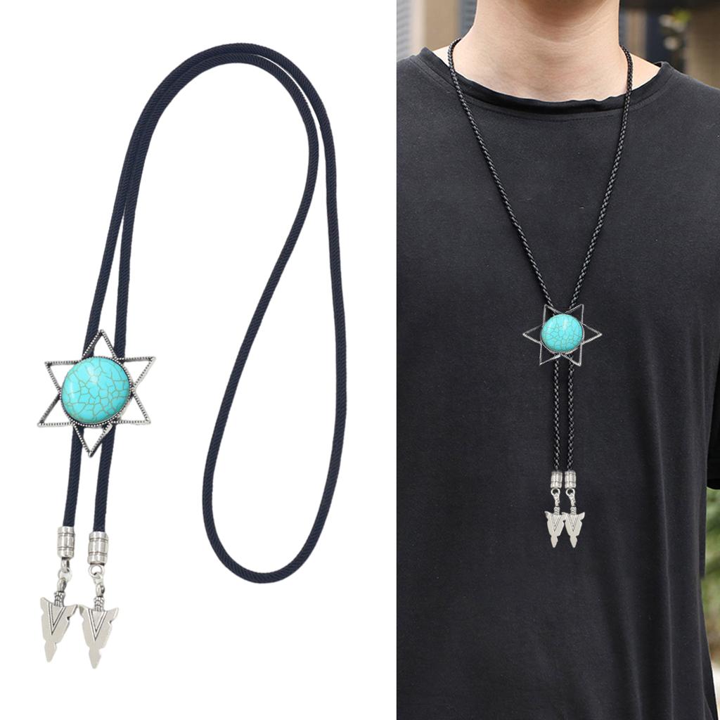 Vintage Western Cowboy Bolo Tie Hexagram Stone Necktie Punk Lariat Necklace Costume Accessory Bolo Tie Western