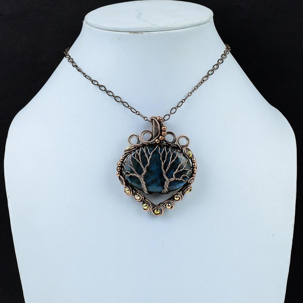 Tree Of Life Labradorite Pendant Copper Wire Wrapped Pendant Antique Copper Jewelry Natural Gemstone Pendant Handmade Jewelry Gifts For Her
