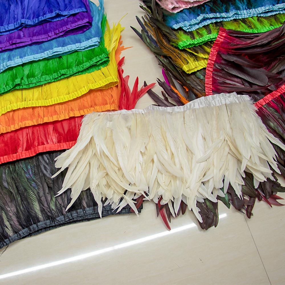 10-12inch High Quality Rooster Tail Feather Trim Fringe for Dresses Decoration 1 Meter Orange Cock Plume Ribbon Carnival Crafts