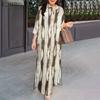 ZANZEA Women Print Casual Turn Down Collar Loose 3/4 Sleeve Long Dress