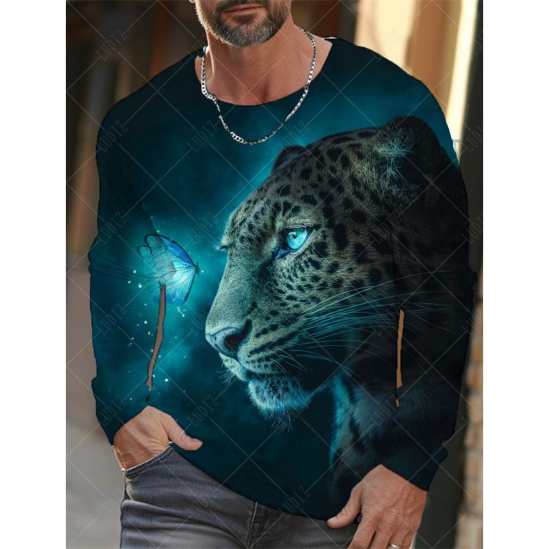 Vintage Langermet T-skjorte for menn 3d-print skjorter Mote Dyre Leopard Grafikk Klær Ermeoverdeler Menn Oversized Streetwear
