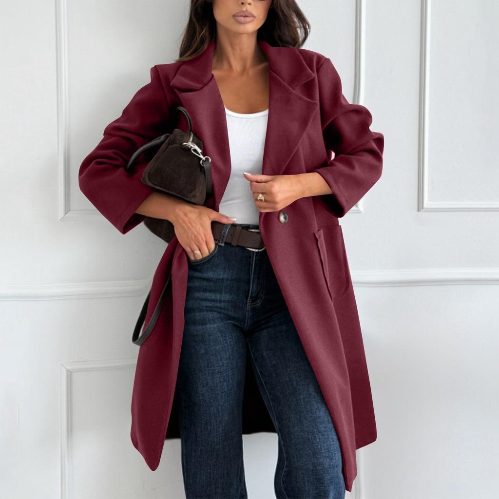 Women's Fashion Casual Woolen Solid Color Long Coat