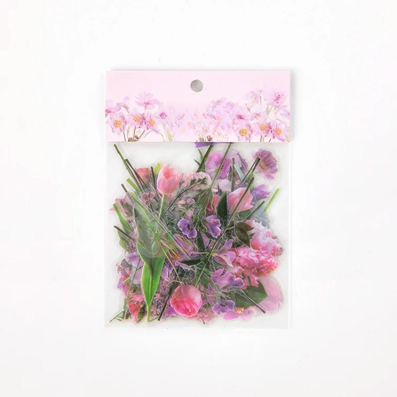 Flowers Sticker Pack 40pcs Fresh Flower Plant Transparent Waterproof Daisy Hand Account Decoration Scrapbooking Material