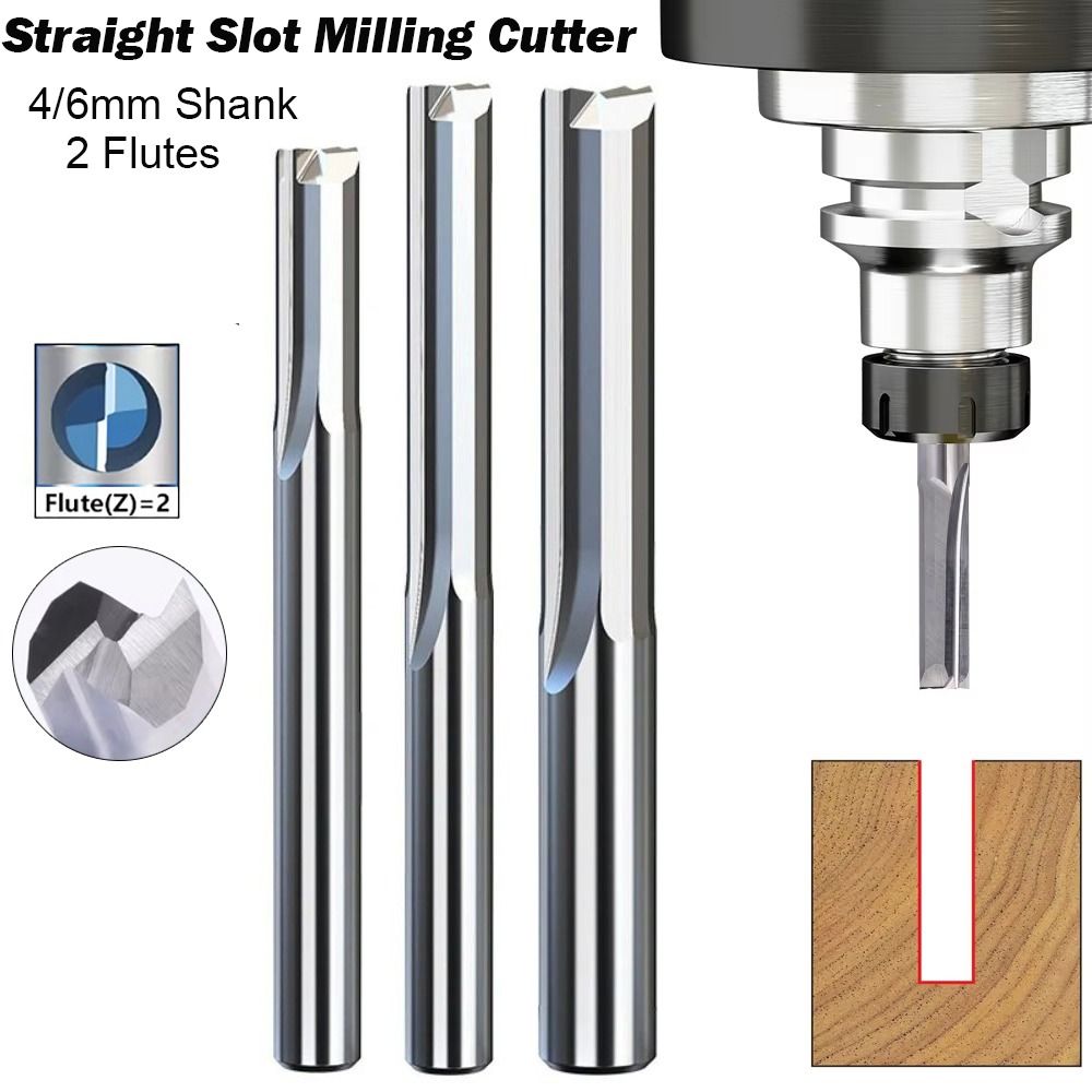 4/6mm Shank 2 Flute End Mill Tungsten Carbide CNC Router Bit Straight Slot Milling Cutter