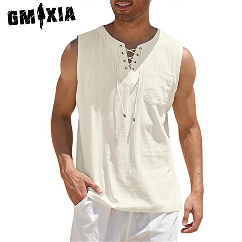 GMXIA Cotton Sleeveless T-shirt Men's Fashion Loose Shirt Printed Compassionate Shirt