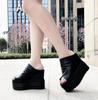 Fashion 14CM Genuine Leather Sandals Women Fashion  Thick High Heel Party Night Club Shoes Sexy Platform Sandals Ladies Slippers