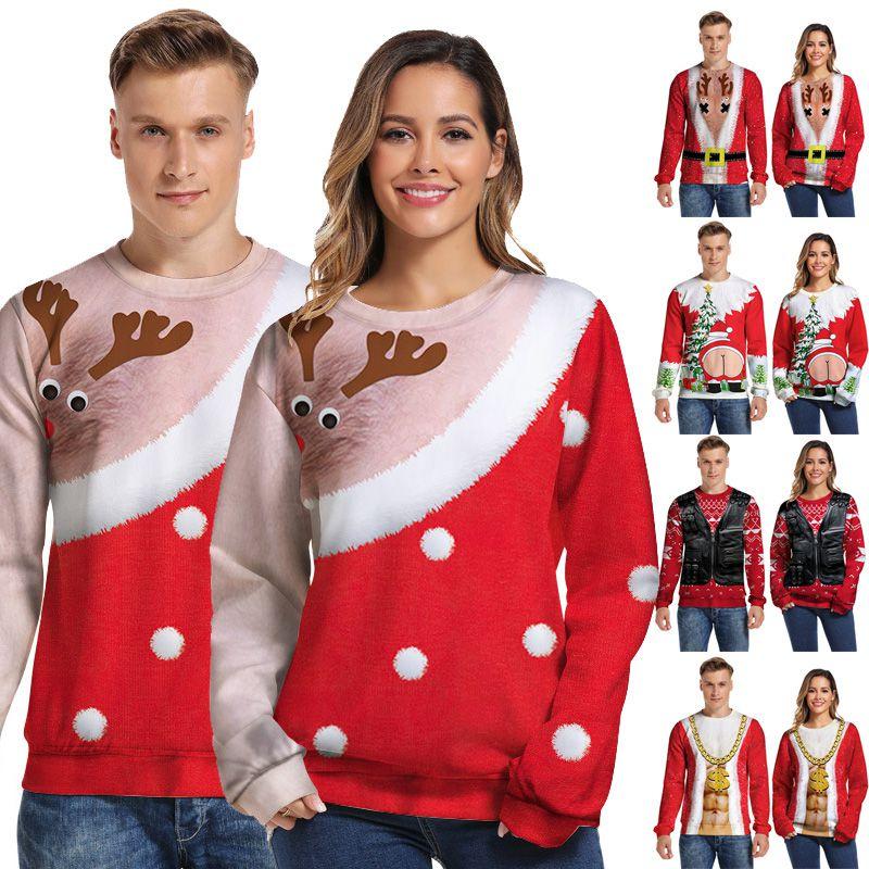 Cozy And Festive 3d Ugly Christmas Print Crew Neck Pullover Sweatshirt For Women And Men