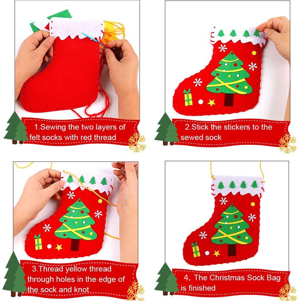 Christmas Bag Craft Kit 4 Kits Christmas Sock Shape Bag Craft Kits Kids Sewing Kit DIY Candy Gift