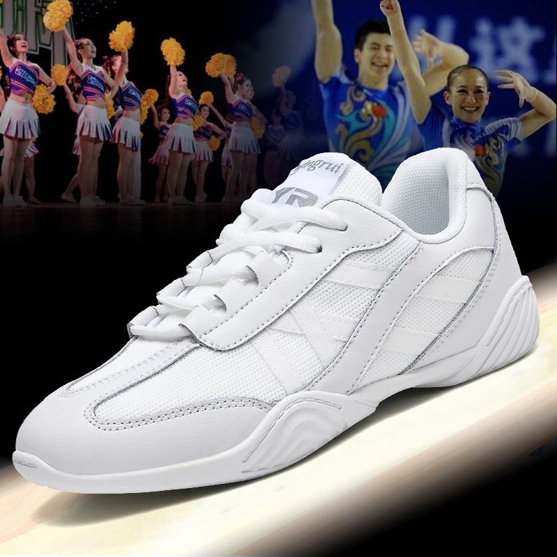 Yingrui Women's White Leather Aerobic Cheerleading Shoes, Soft Sole Training and Competition Footwear