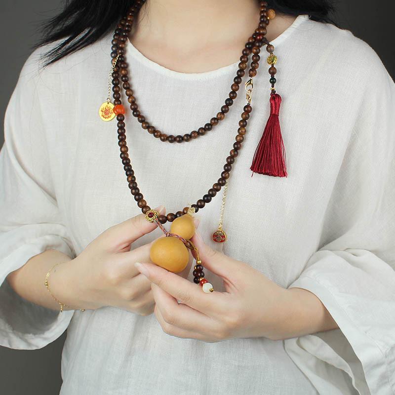 Chinese Style Wenge Gourd Women's Necklace - Versatile Diagonal Back Chain Accessory