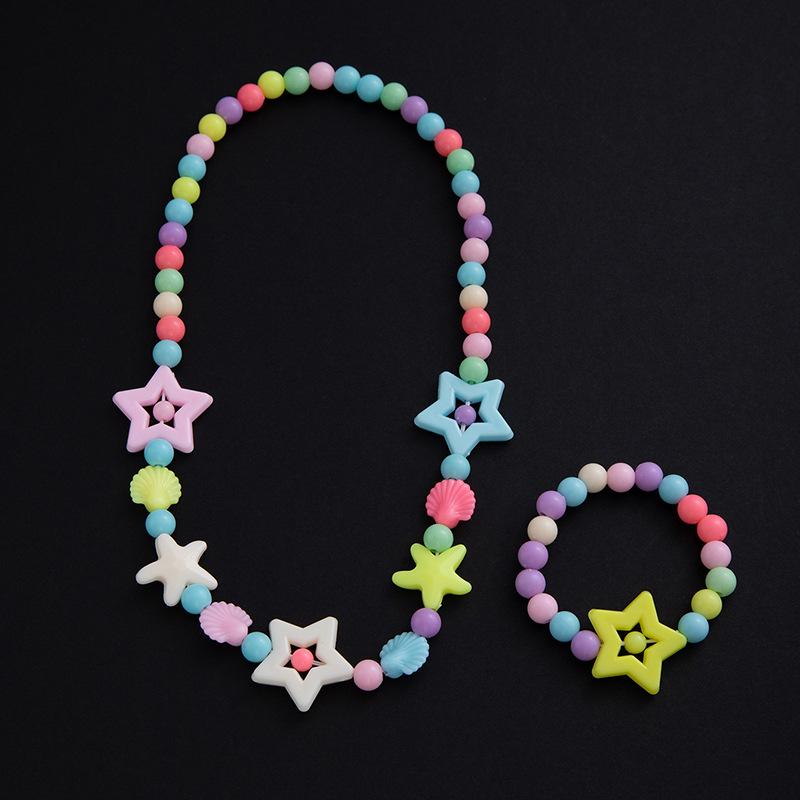 Kids Candy Color Necklace Bracelet Set, Cute Flower Heart Star Bow Jewelry for Girls, Colorful Charm Accessories, Trendy Party Gift