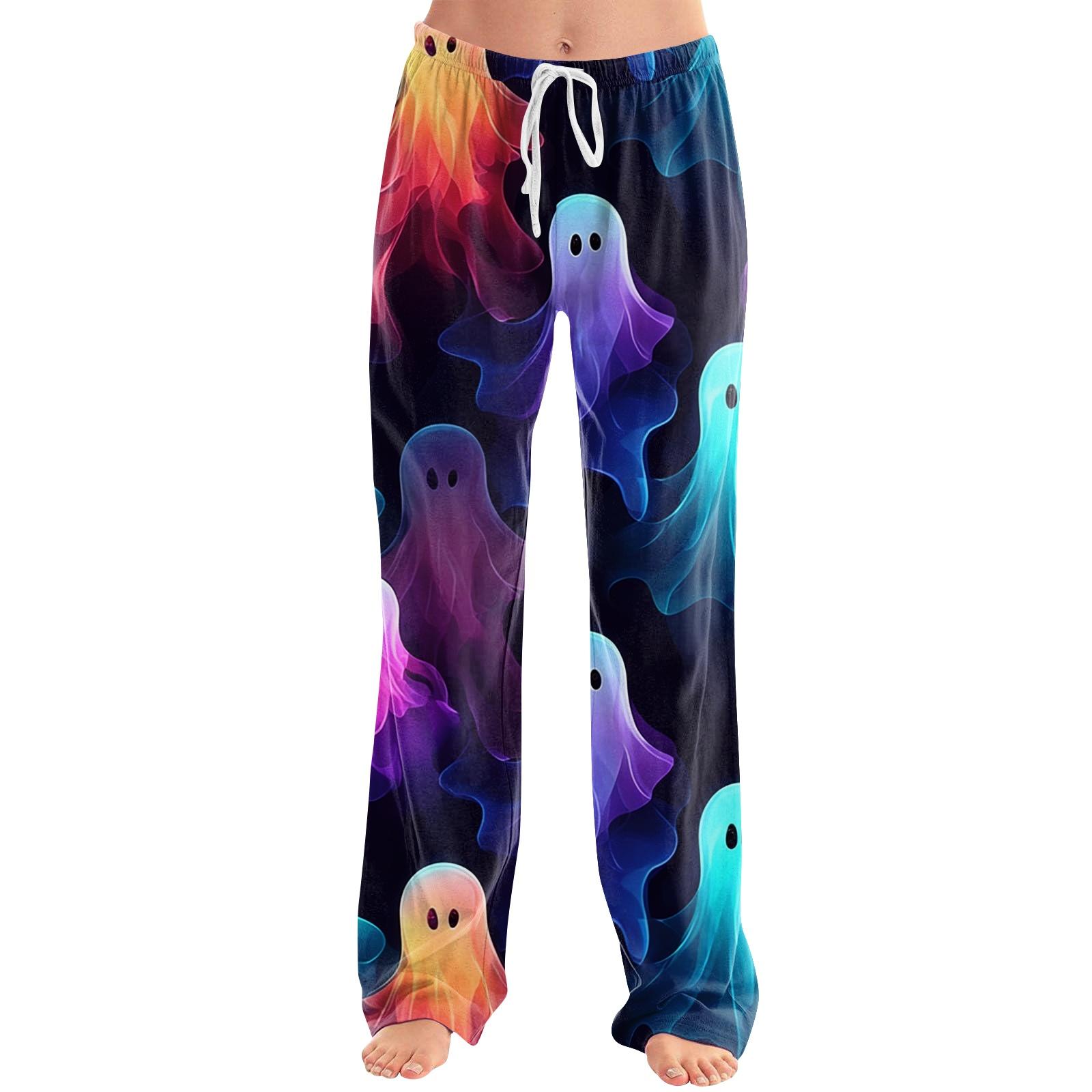Women Halloween Print Drawstring Pants Casual Lounge Pants Halloween Theme Printed Elastic Waistband Relaxed Fit Trousers S