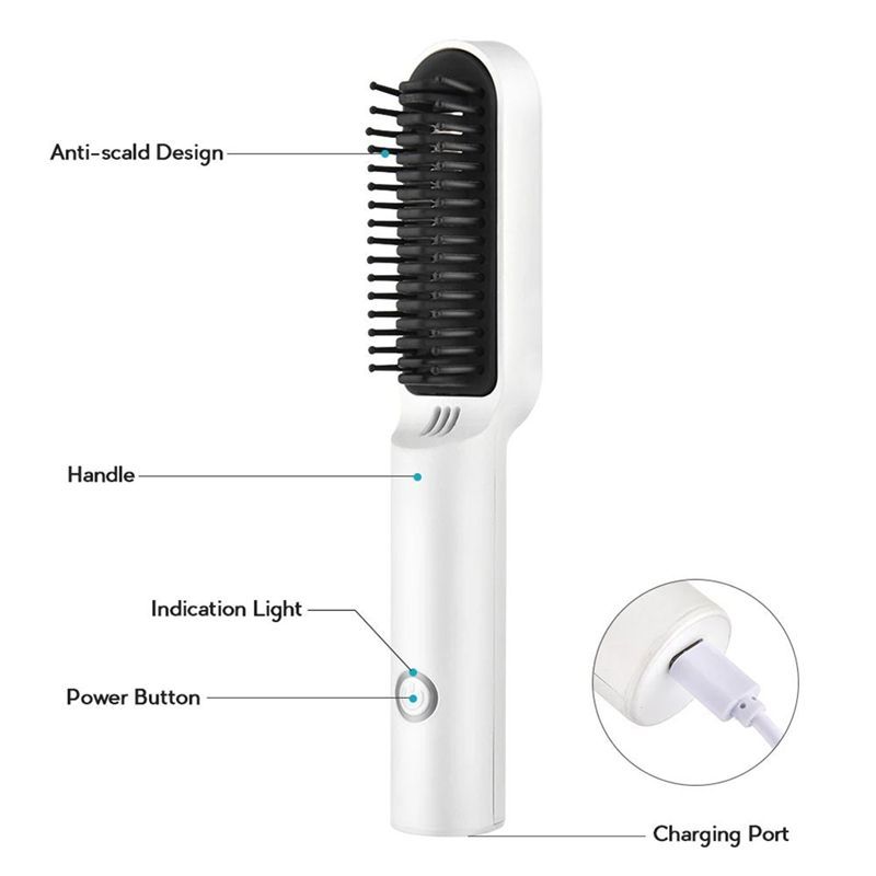 Beauty Wireless Hair Straightener Professional USB Hot Comb Quick Hair Heated Electric Straightening Curling Styling Tool,B