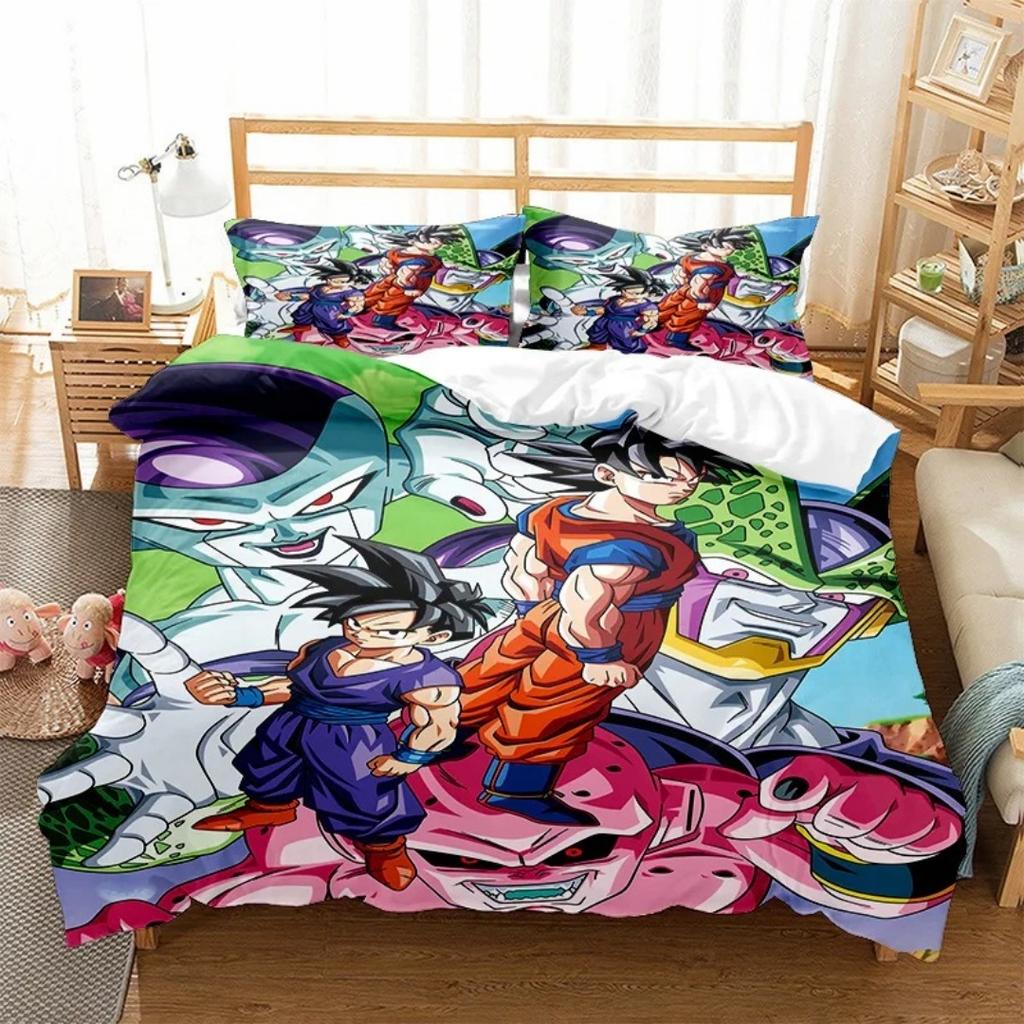 Japanese Anime Dragon Ball Bedding Set Goku Duvet Cover Comforter Bedclothes Single Twin Full Queen Size 3D Kids Adult Boys Gift