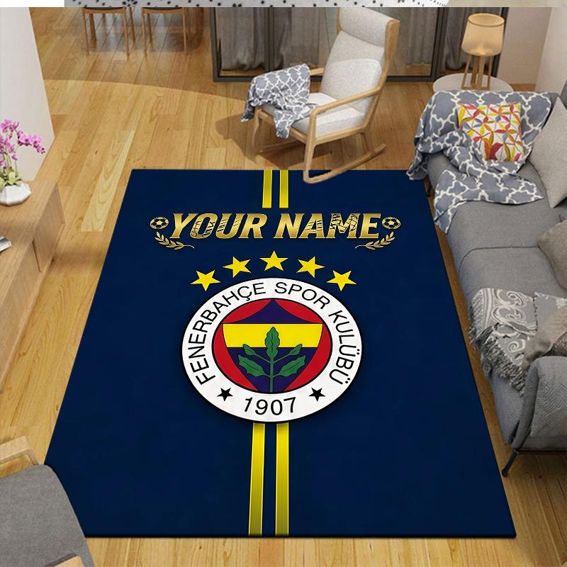 Individueller Name, Fenerbahce Heim-Sofa-Dekoration für Wohnzimmer & Schlafzimmer, Rutschfeste Spiel-Flanell-Fußmatte für Spielzimmer