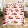 Cute Red Panda Duvet Cover King Size,Pink Love Stars Bedding Set Kawaii Cartoon Animals Comforter Cover Girly Sweet Quilt Cover