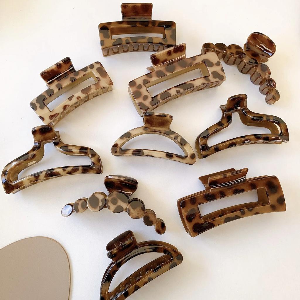 Elegant Leopard Print Resin Grab Clip Large Acetate Hair Clip Hair Pins for Women Girl Hair Accessories HairStyle Make
