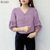 ZANZEA Women Casual V-Neck Solid Color 3/4 Sleeve Loose Blouse
