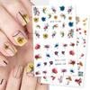 4Pcs Nail Art Slider Black Green Leaves Colorful Flowers Butterfly Spring Summer Nail Simple Designs Nail Art Stickers