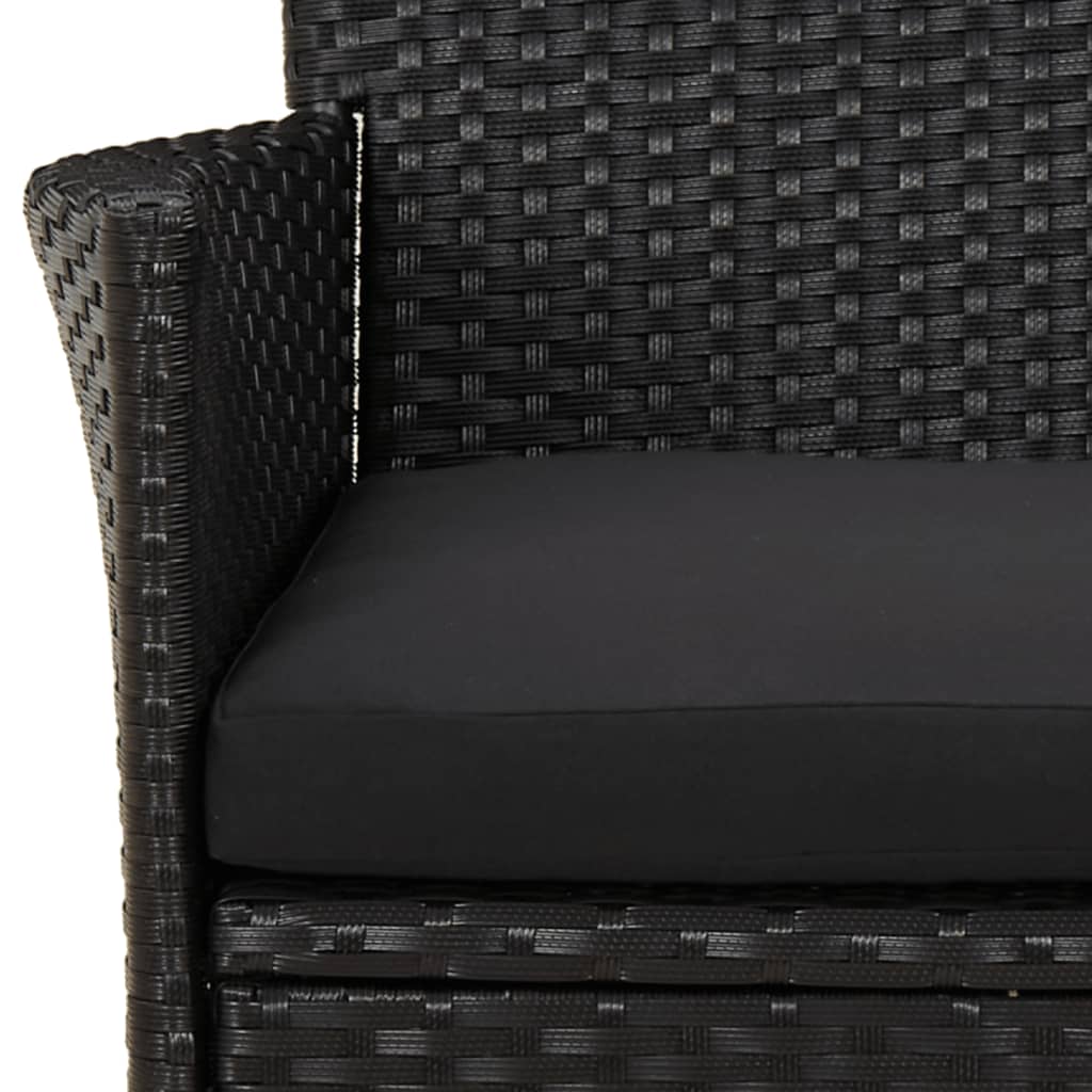 9 Piece Garden Dining Set with Cushions Black Poly Rattan