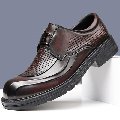 Men's Sandals Thick-soled Leather Business Casual Leather Shoes Hole Shoes Hollow Breathable Big Head Leather Shoes Nesting Shoes