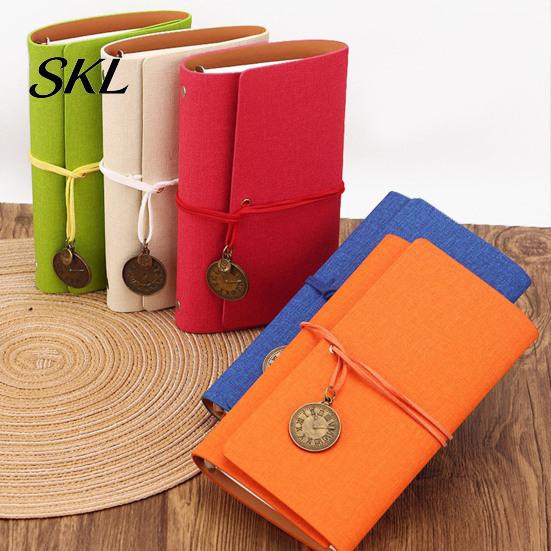 Faux Leather Notebook Writing Journal Notebook, 6 Ring Loose Leaf Binder, 7 Retro Pocket Clock Decoration Inch Diary Sketchbook with Pendant