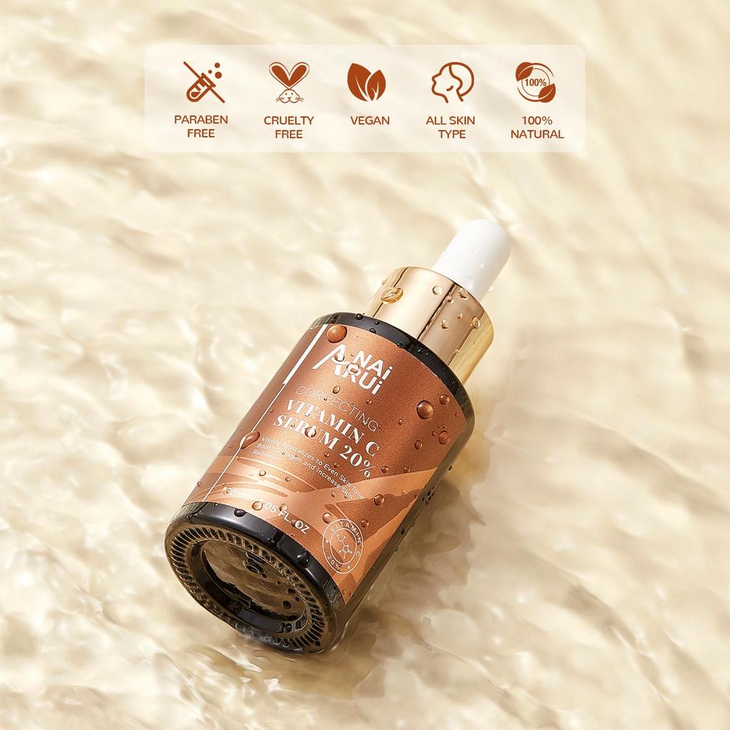 ANAiRUi 20% Vitamin C Facial Serum, Antioxidant Hydrating Skin Care with Hyaluronic Acid & Vitamin E 30ml