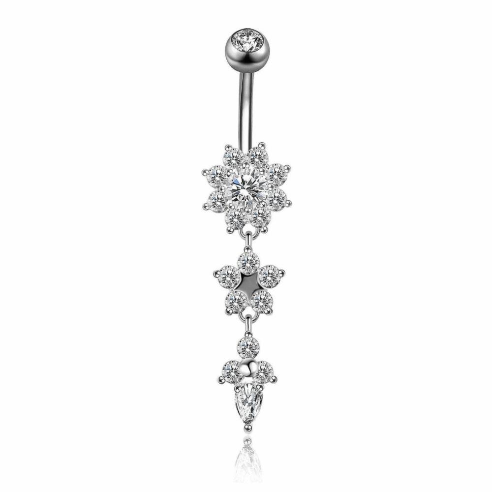 Copper Zircon Belly Button Ring Long Dangled Body Jewelry Stainless Steel Navel Piercing  Men