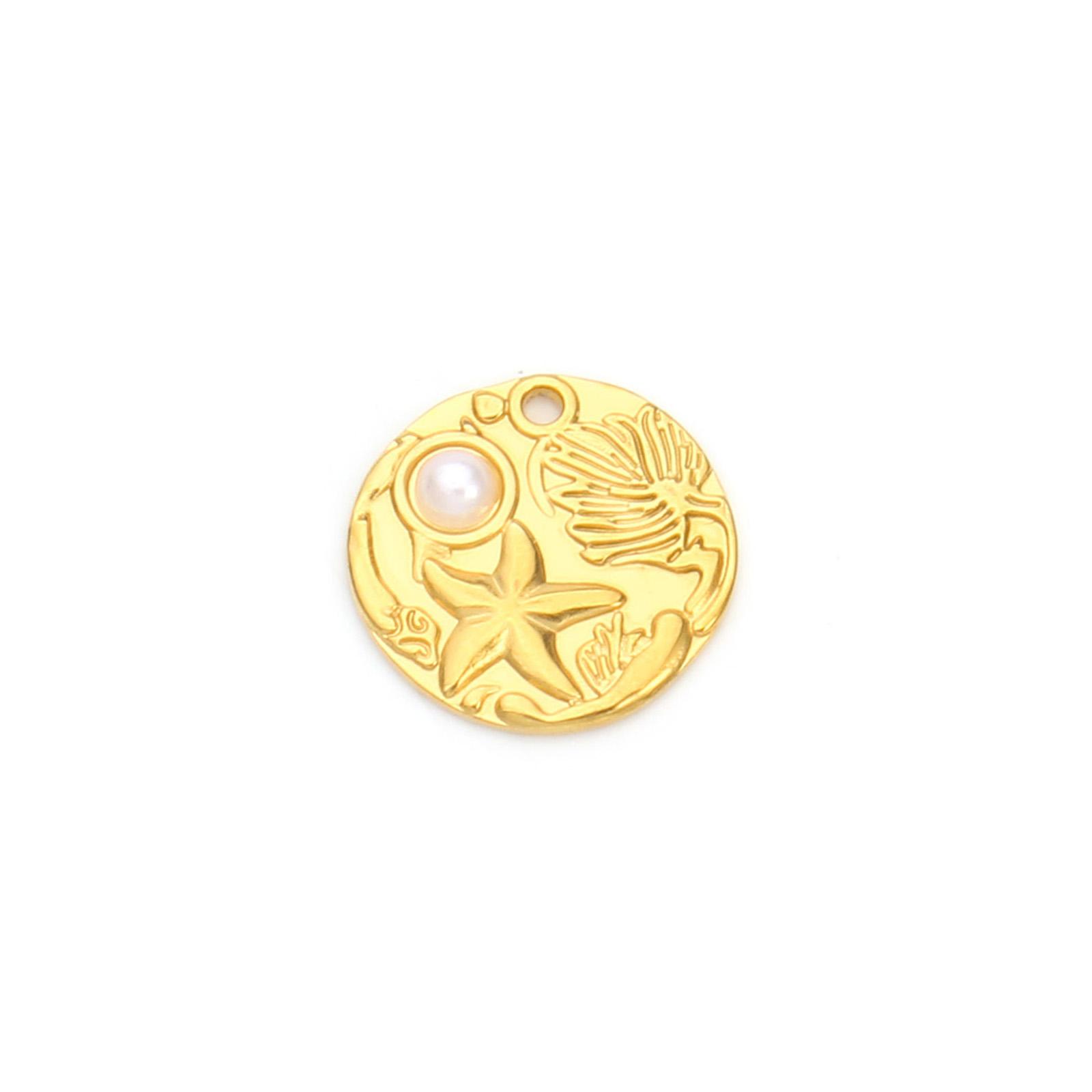 

2 PCs 304 Stainless Steel Pendants 18K Real Gold Plated Ocean Shell Fish Acrylic Imitation Pearl Chamrs For DIY Necklace Jewelry