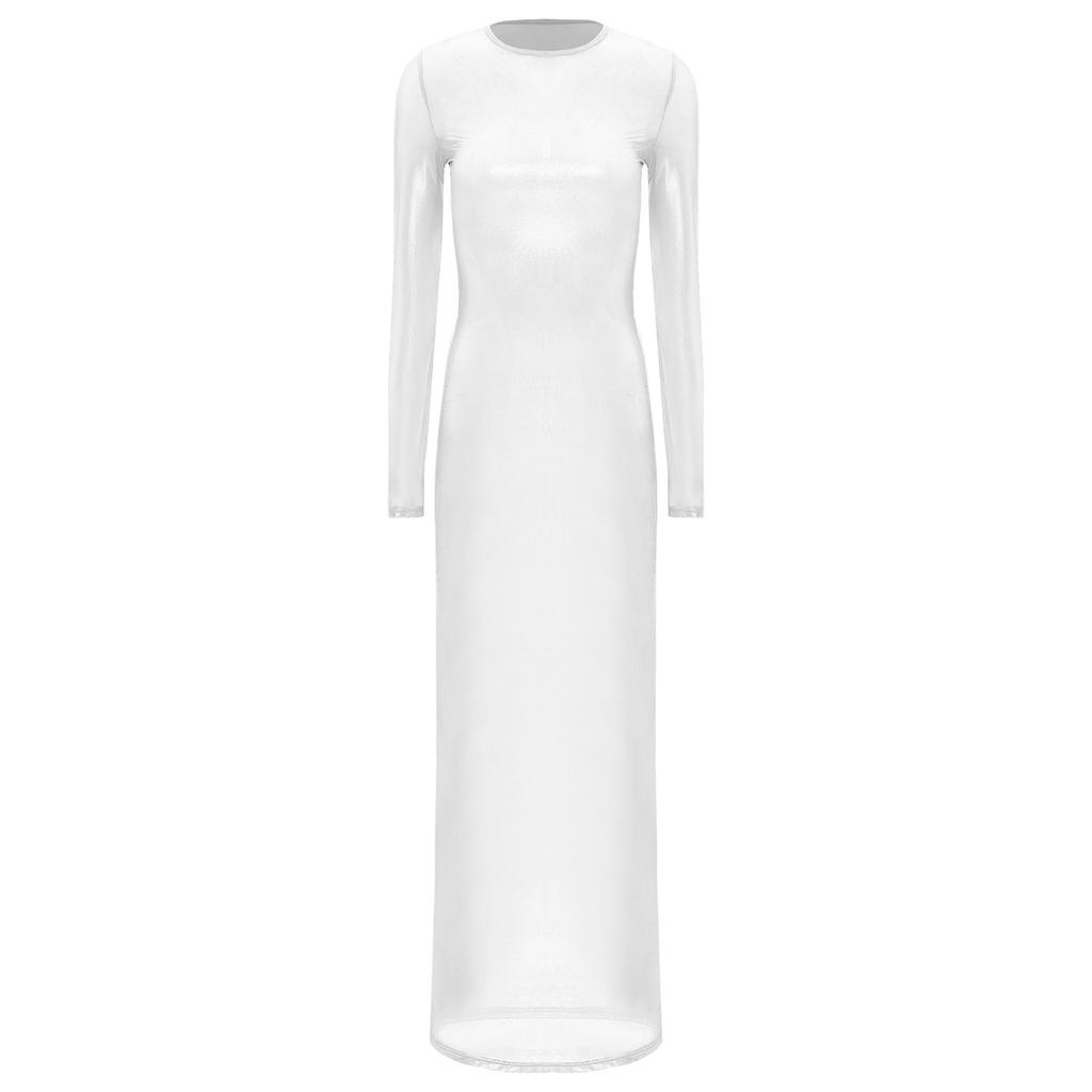 Жіноча прозора сукня з довгим рукавом, металізований блиск, напівпрозора, максі, для клубу, нічний одяг, весела спідня білизна-сукня