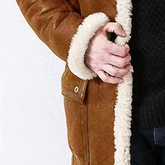 Pánský kabát z umělé kožešiny s integrovanou plyšovou podšívkou, zesíleným klopovým límcem, odolný proti chladu, evropský styl, s klopami z umělé kůže, bunda, kabát, streetwear