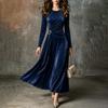 Vestido ajustado de manga larga con cuello redondo de color para mujer, para trabajo informal y fiestas