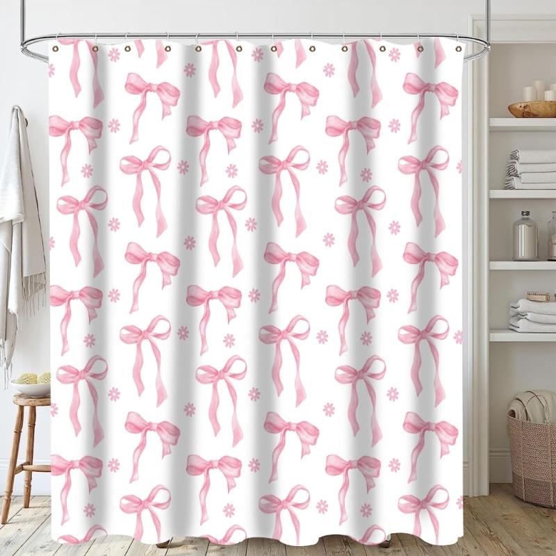 Waterproof Shower Curtain Vibranted Watercolor Bows Design Polyester Bathroom Decoration Easy To Clean