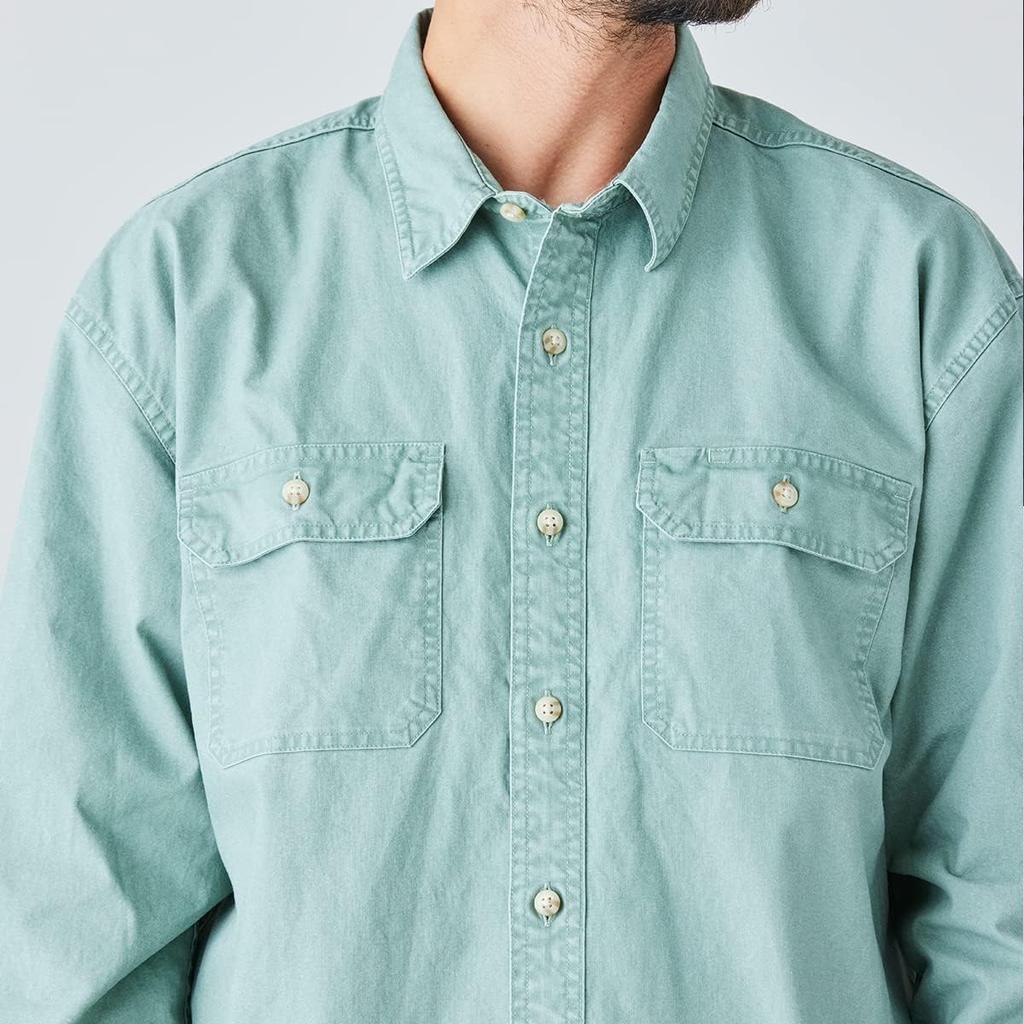 LL Bean Men's Sunwash Canvas Shirt, Long Sleeve, Japan Fit, Size L, Juniper Green, 1000031831