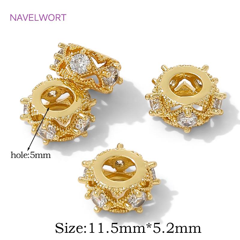 

18K Gold Plated Spacer Beads For Jewelry Making,Separators For Beads,Inlay Zircon Bracelets Beads,Luxury Jewelry Accessories 2 Pieces