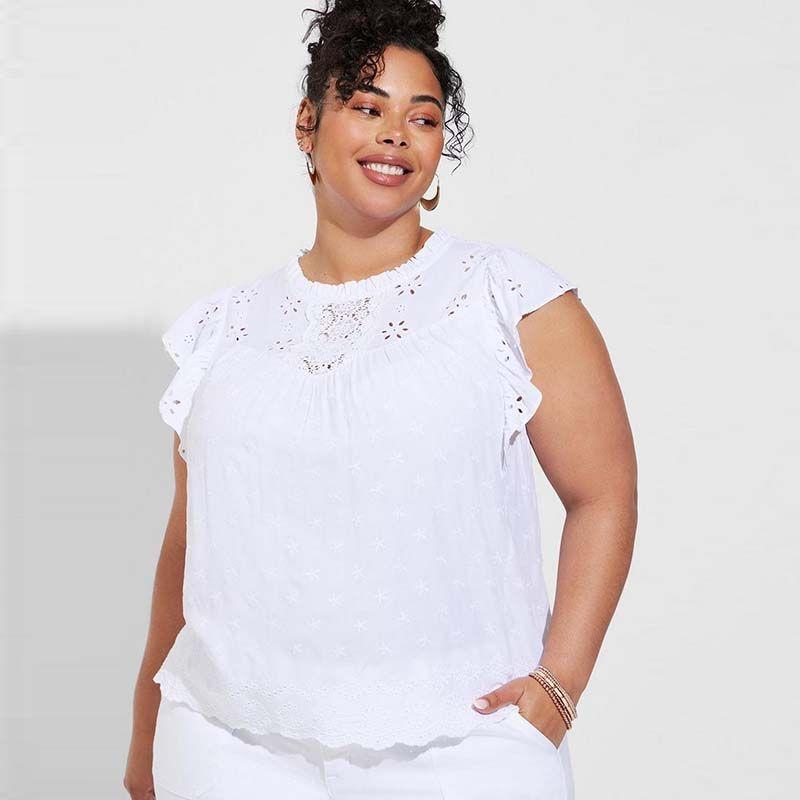 

Plus Size Women s Clothing Summer Full-Figured Women s Blouse Women s Slim Looking Machine Embroidery Short Sleeve Tops Youthful Undershirt Y95 White defective 6