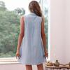 Summer Shirt Skirt Fashion Short Skirt Pleated Lapel Sleeveless Blue Dress