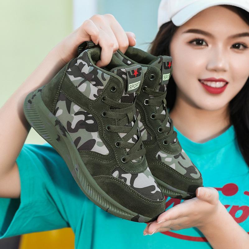 High-top canvas camouflage shoes men's and women's outdoor sports training shoes hiking shoes student military training shoes