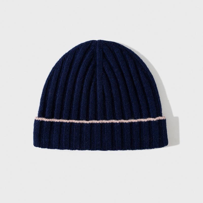 Autumn and Winter New Knitted Hat Pure Wool Men's Hat Women's Hat Pit Stripe Contrasting Border B C Pullover Hat