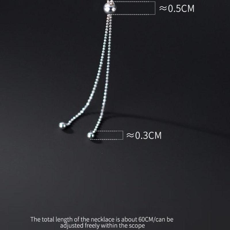 925 Sterling Silver Long Simple Glossy Beads Adjustable Sweater Chain Necklace for Women Jewelry