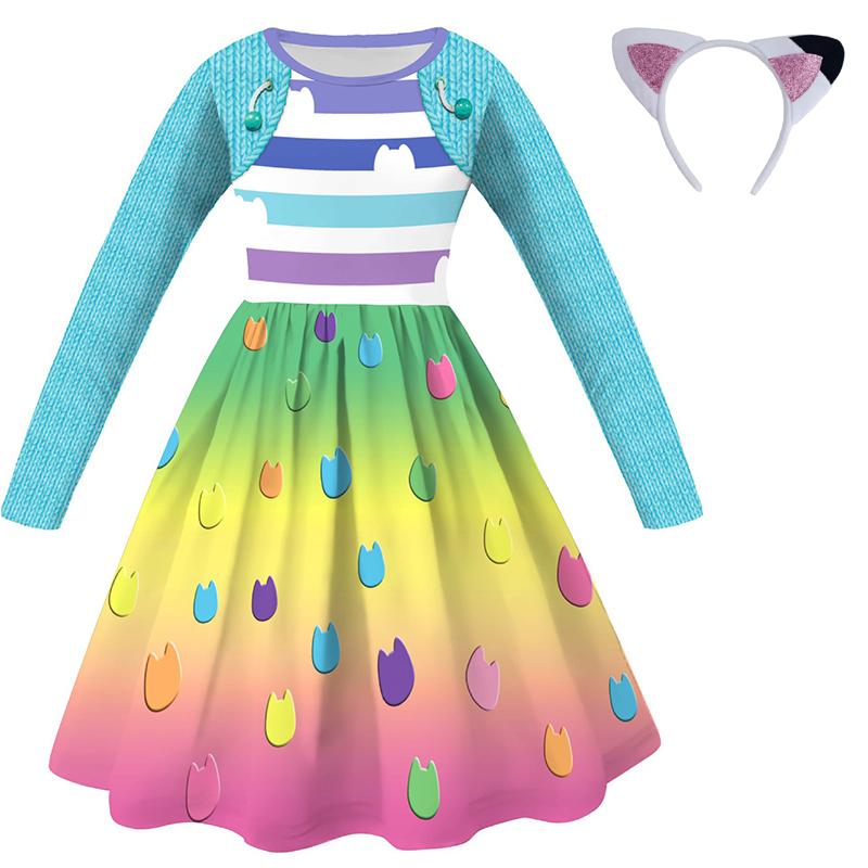 Enfants La Maison Magique de Gabby Dessin Animé Cosplay Vêtements Gabby Chat Filles Robes de Princesse + Pantalon Fête d'Halloween Anniversaire Costume de Cosplay 130 yellow