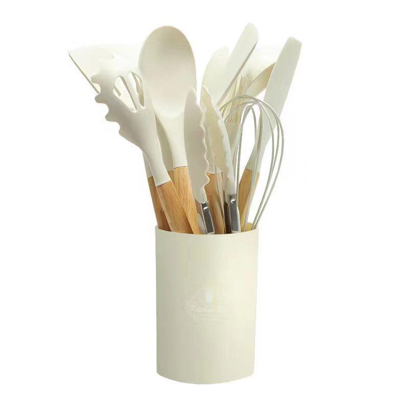 12-Piece Non-Stick Silicone Kitchen Utensil Set with Wooden Handles