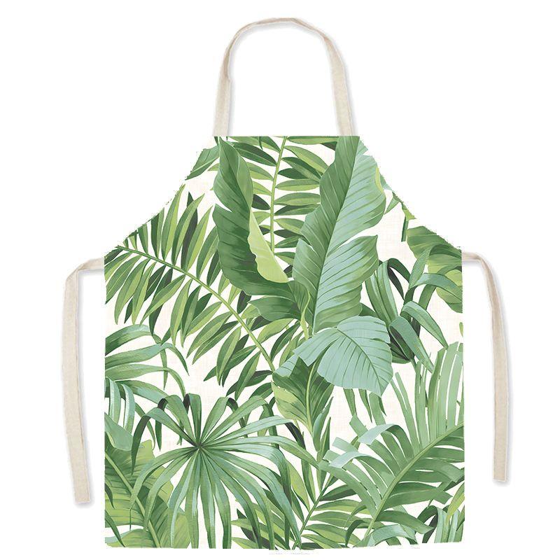 Nordic Fresh Plant Couple Linen Sleeveless Apron Kitchen Baking Cooking Men And Women Waist Chef Coat