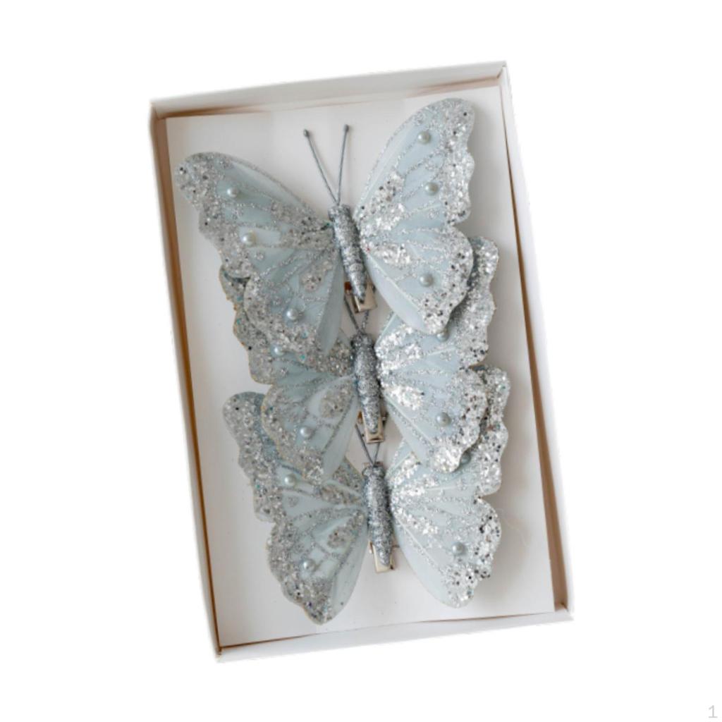 3Pcs Butterfly Christmas Tree Decorations Glitter Butterflies Bedroom Office Hanging for