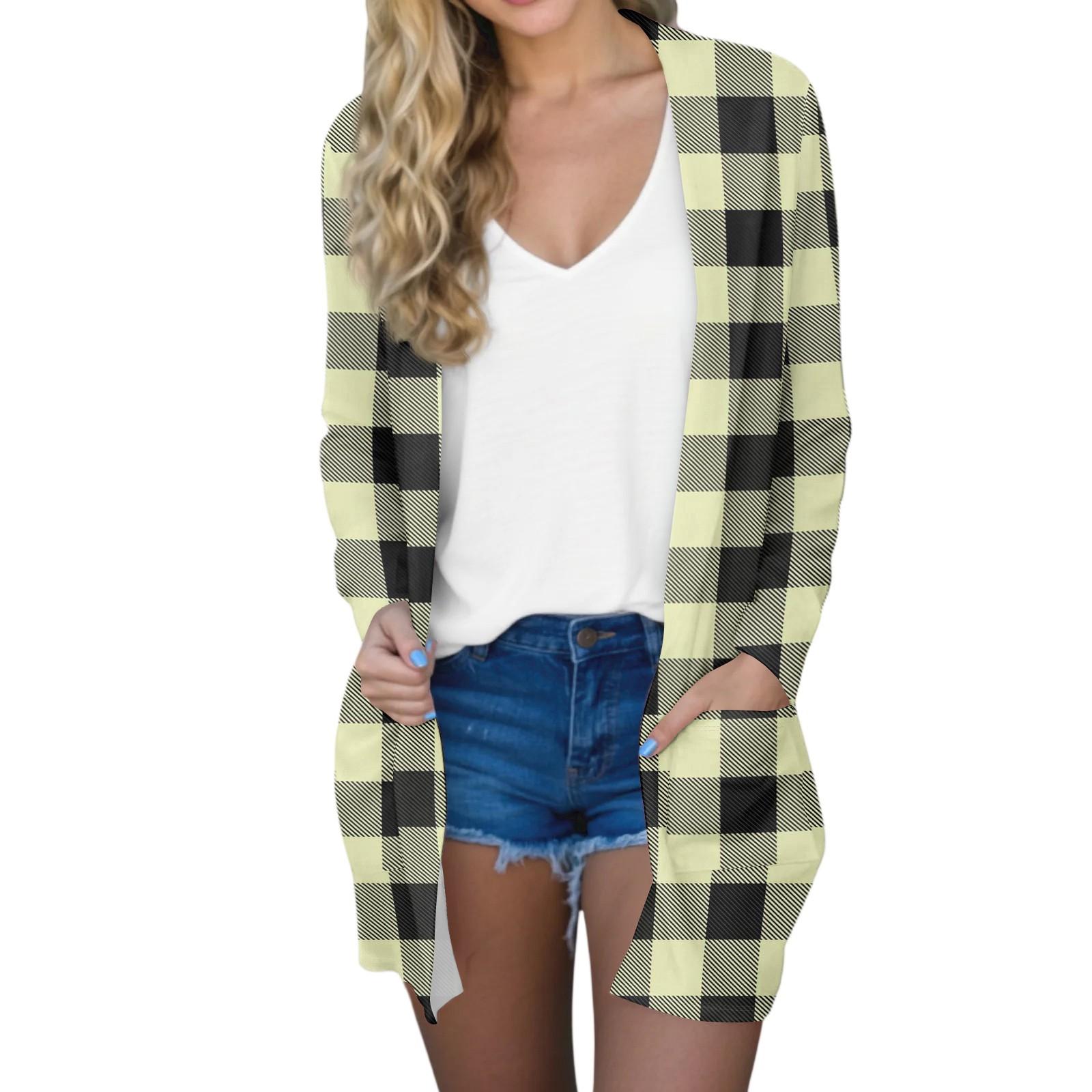 

Women s Fashion Casual Comfort Floral Print Mid-Length Cardigan Jacket L жовтий