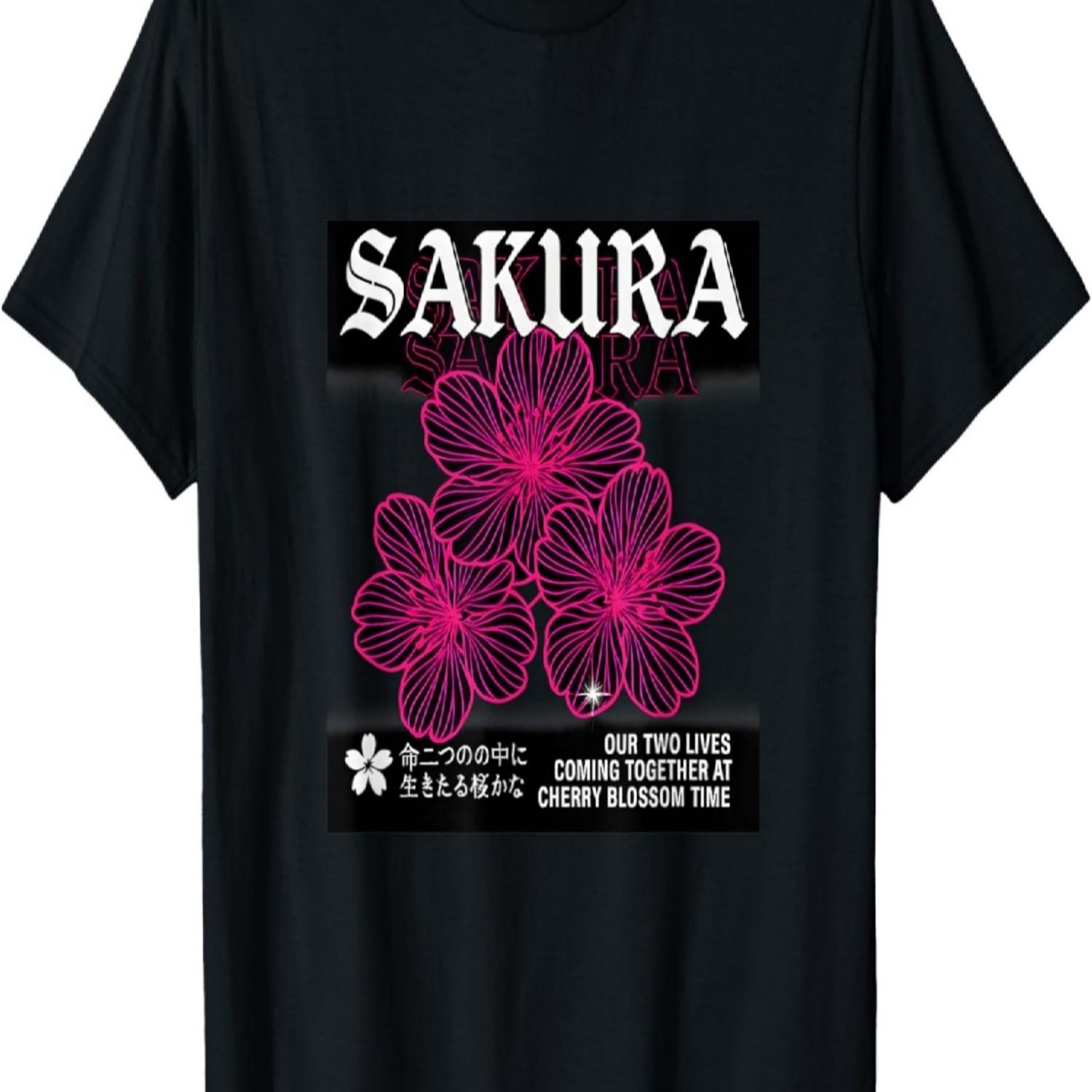 Розовая Сакура Вишневый Цвет Арт Футболка S чёрный
